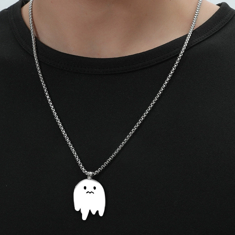Men's Titanium Steel Necklace With Cartoon Doll Pendant And Electroplating Treatment