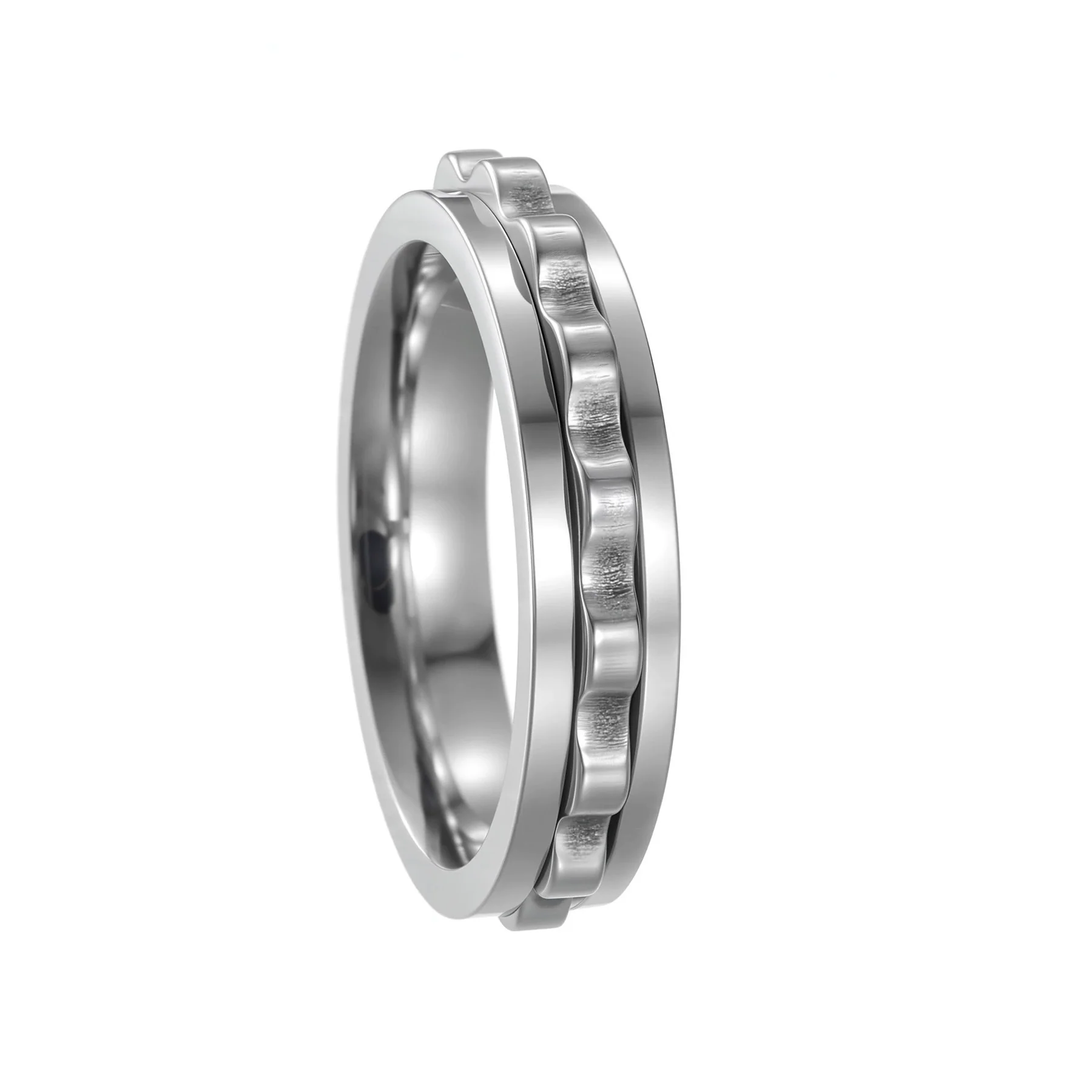 Men's Titanium Steel Ring Geometric Ushaped Multicolor Gear Rotating Decompression Electroplated Jewelry - Image 6