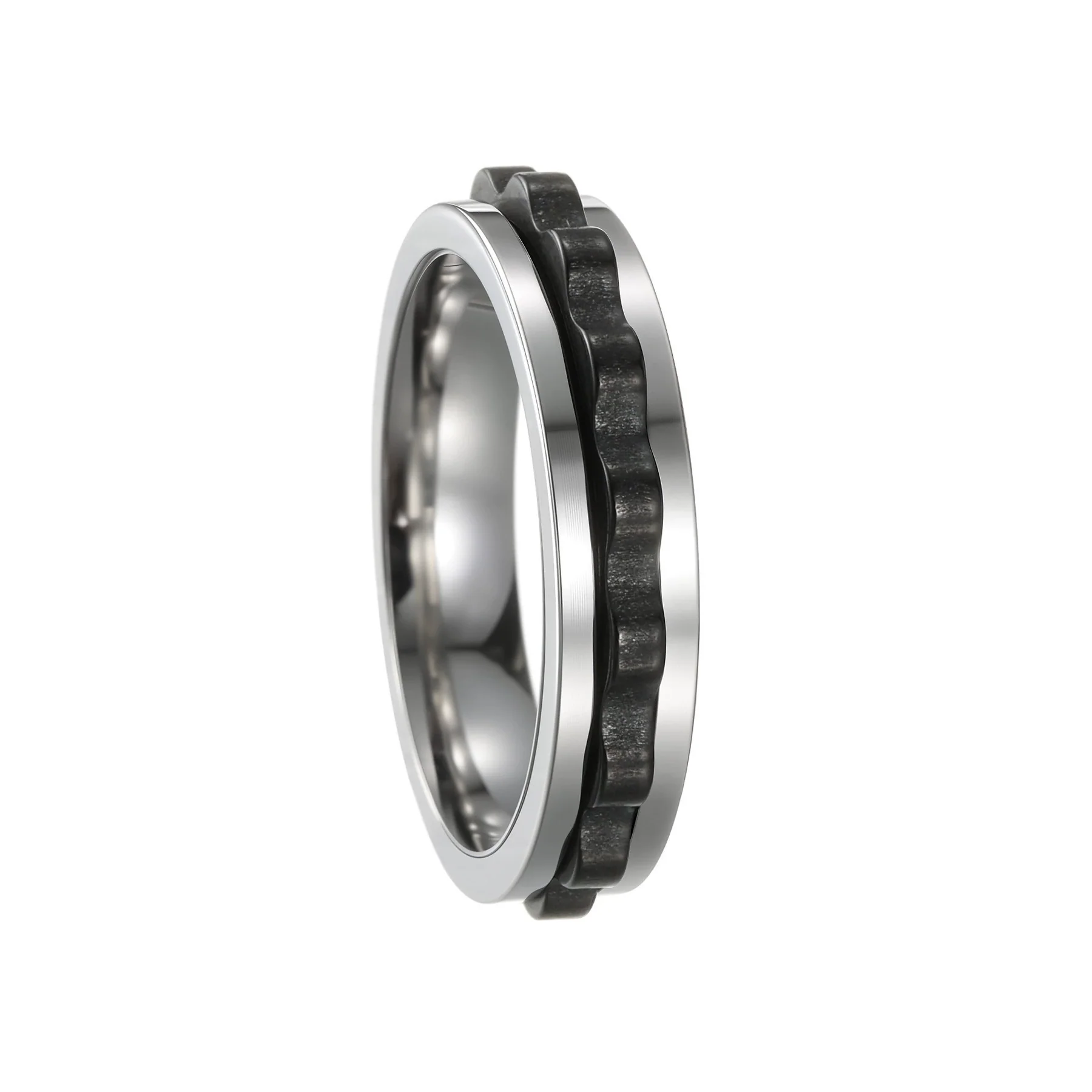 Men's Titanium Steel Ring Geometric Ushaped Multicolor Gear Rotating Decompression Electroplated Jewelry - Image 7