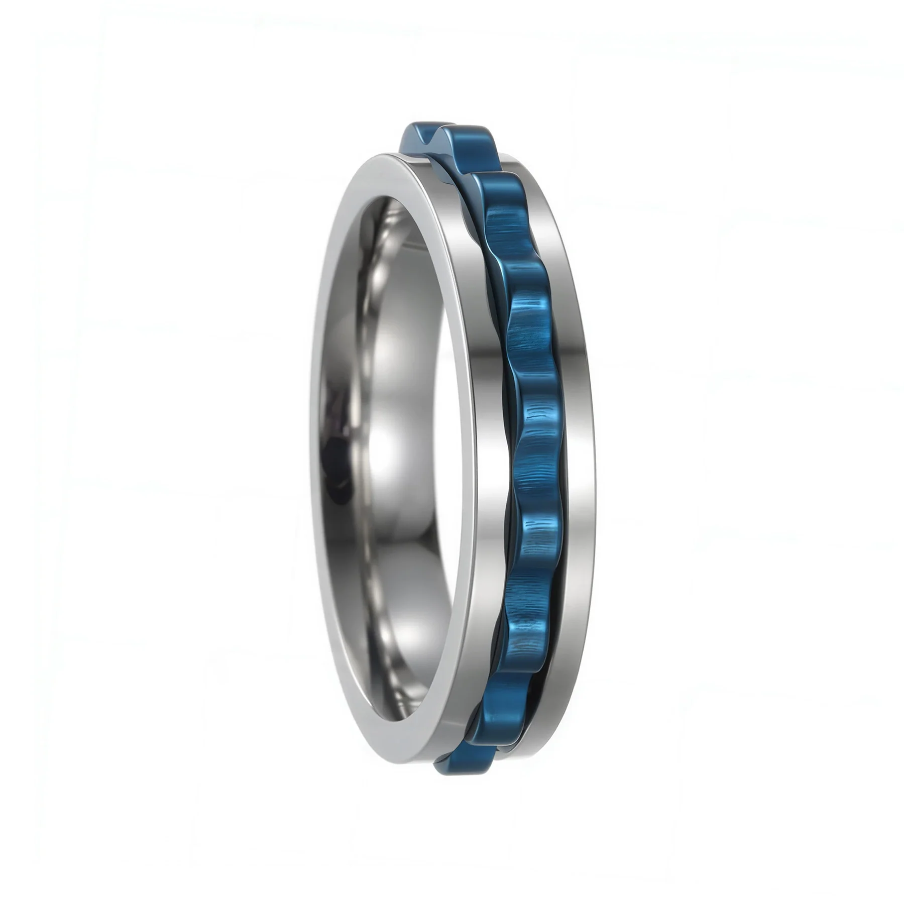 Men's Titanium Steel Ring Geometric Ushaped Multicolor Gear Rotating Decompression Electroplated Jewelry - Image 8