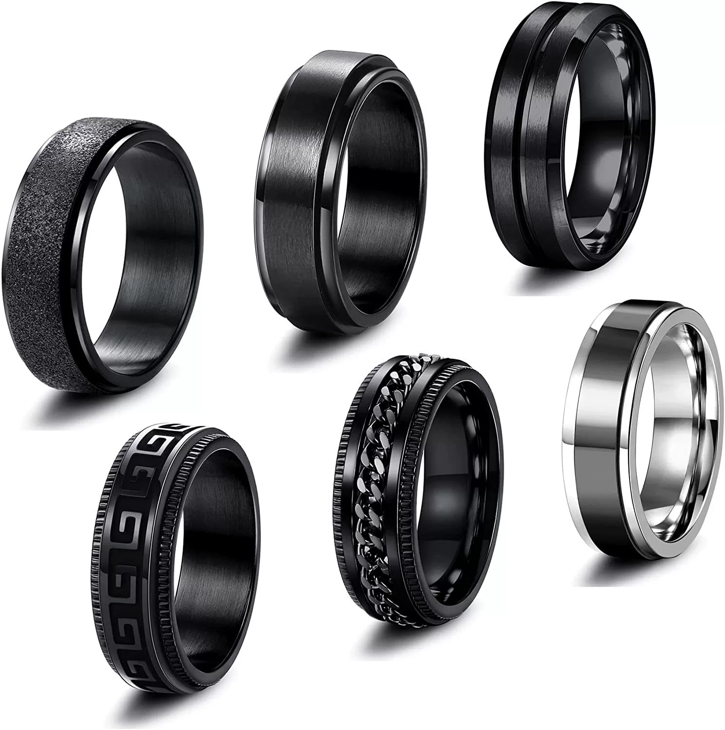 Men's Titanium Steel Rotating Decompression Ring Geometric Black Mysterious Style Electroplated