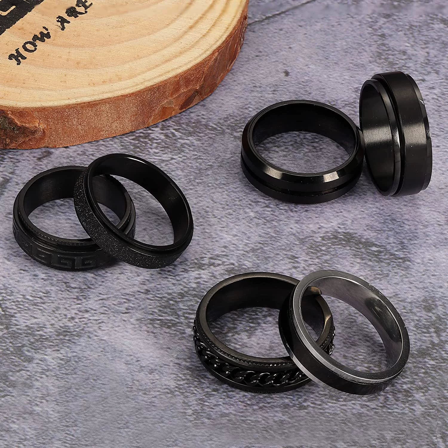 Men's Titanium Steel Rotating Decompression Ring Geometric Black Mysterious Style Electroplated - Image 2