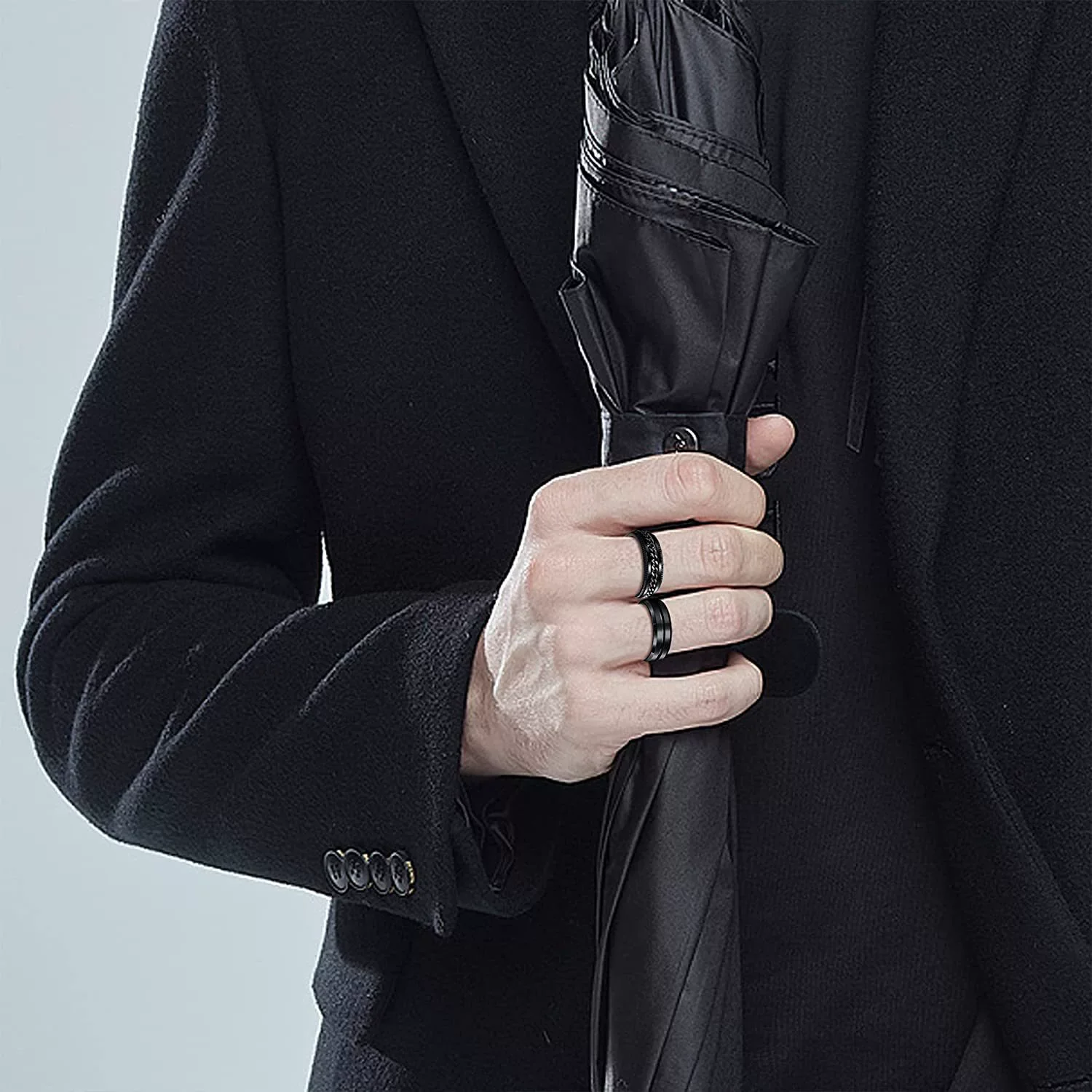 Men's Titanium Steel Rotating Decompression Ring Geometric Black Mysterious Style Electroplated - Image 4