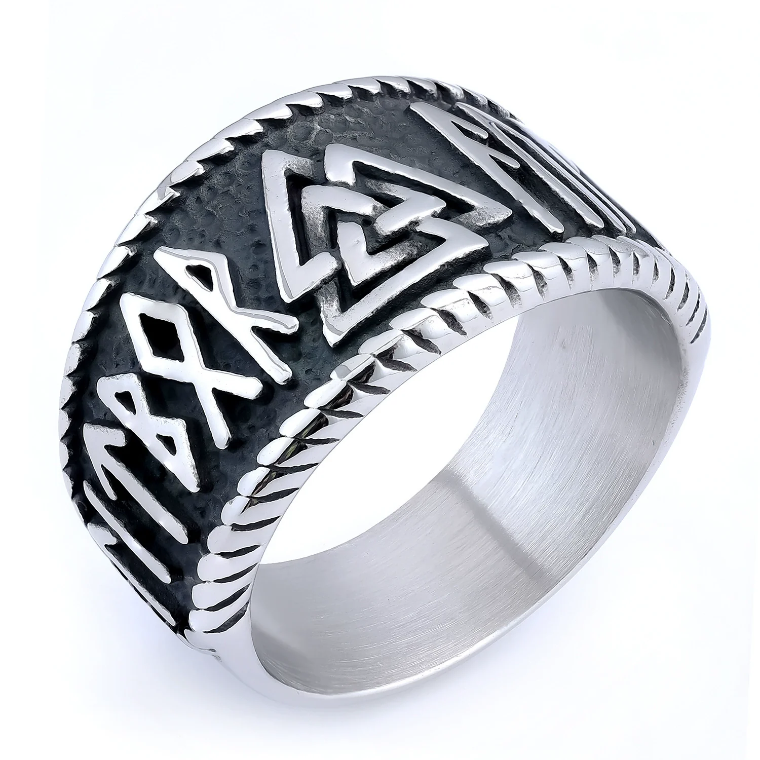 Men's Titanium Steel Viking Warrior Ring With Nordic Myth And Rune Apply Oil Design - Image 4