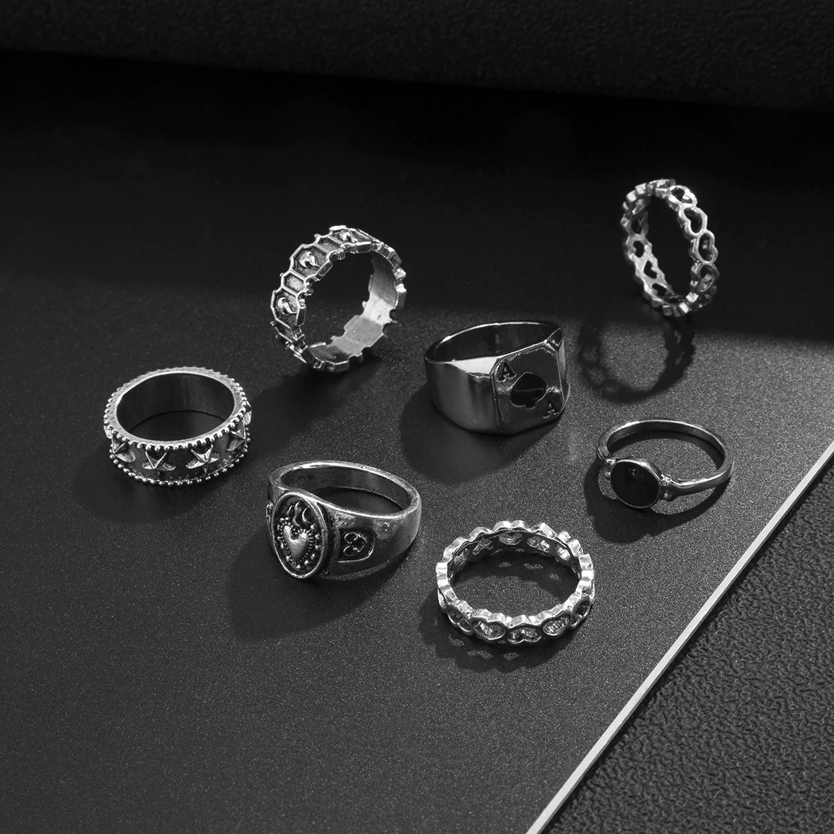 Men's Trendy Alloy Geometric Hollow Drop Finger Ring Set With Electroplating - Image 6