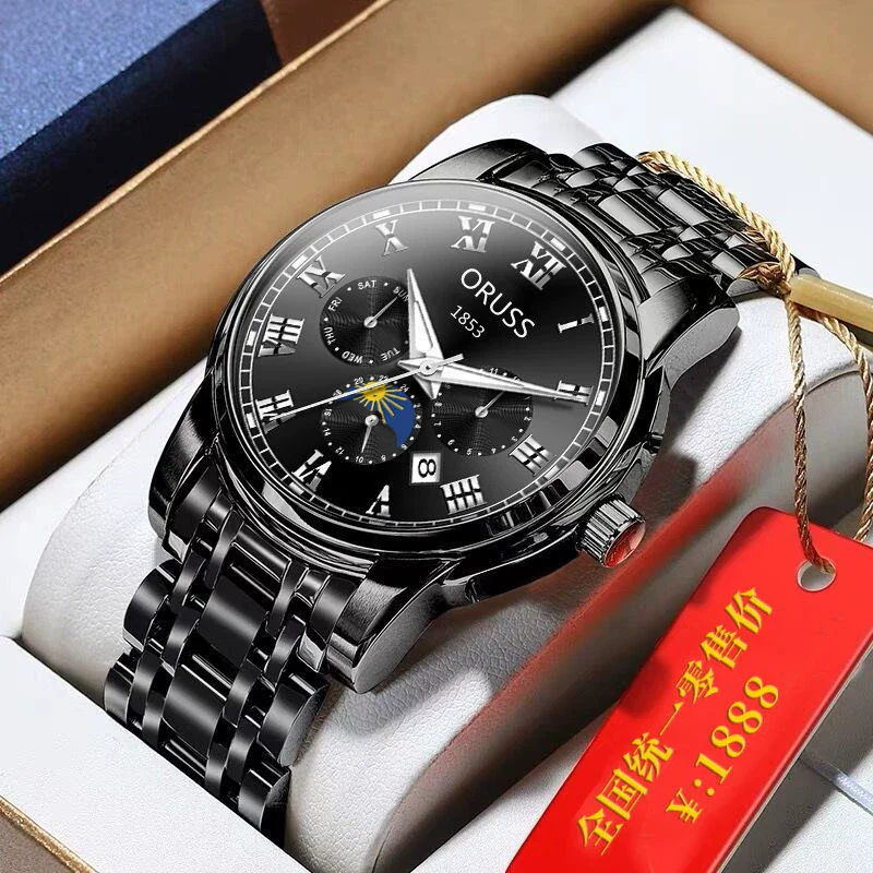Men's Tungsten And Steel Automatic Waterproof Watch With Round Dial - Image 6