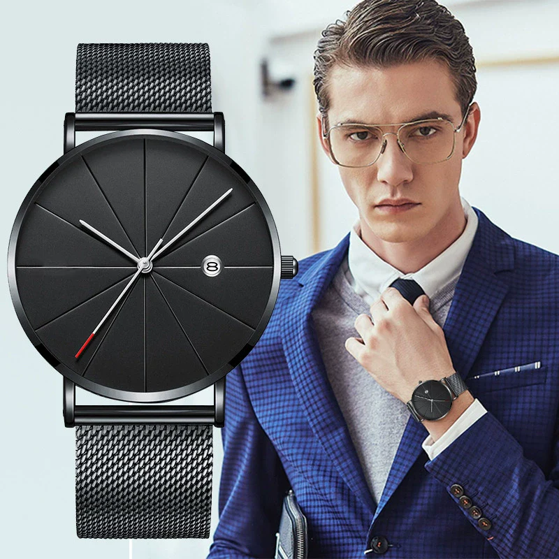 Men's Ultrathin Trendy Quartz Watch Alloy Case Imitation Leather Strap Stainless Steel Clasp Round Dial Leisure Style