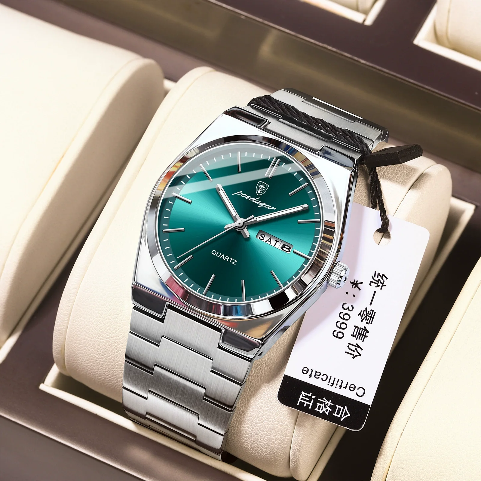 Men's Ultrathin Waterproof Luminous Quartz Watch Stainless Steel Strap Alloy Case Mineral Strengthened Glass Mirror Round Dial Leisure Style