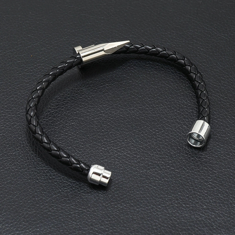Men's Vintage Geometric Alloy Leather Rope Handmade Bracelet With Magnet Buckle - Image 4