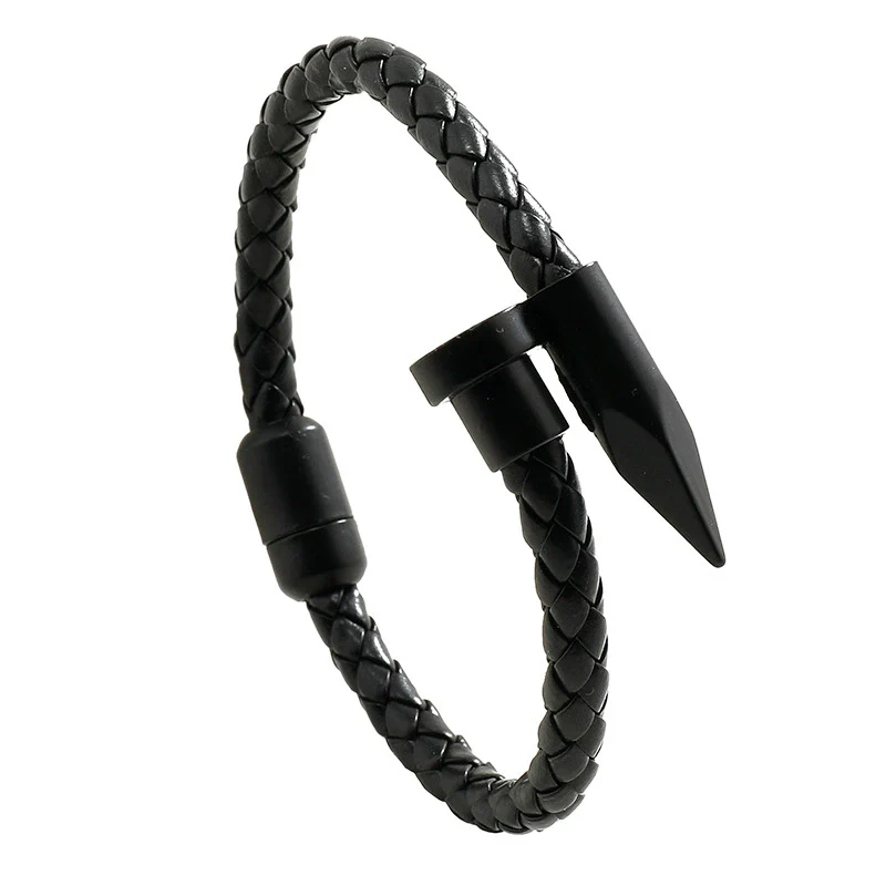 Men's Vintage Geometric Alloy Leather Rope Handmade Bracelet With Magnet Buckle - Image 5