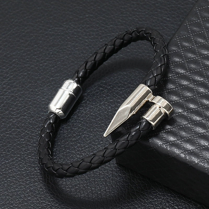Men's Vintage Geometric Alloy Leather Rope Handmade Bracelet With Magnet Buckle - Image 7
