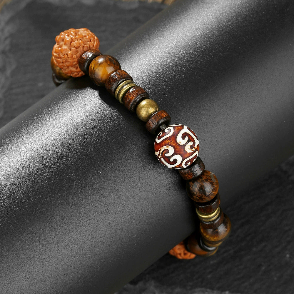 Men's Vintage Handmade Geometric Wooden Beads Alloy Bracelet Jewelry - Image 4