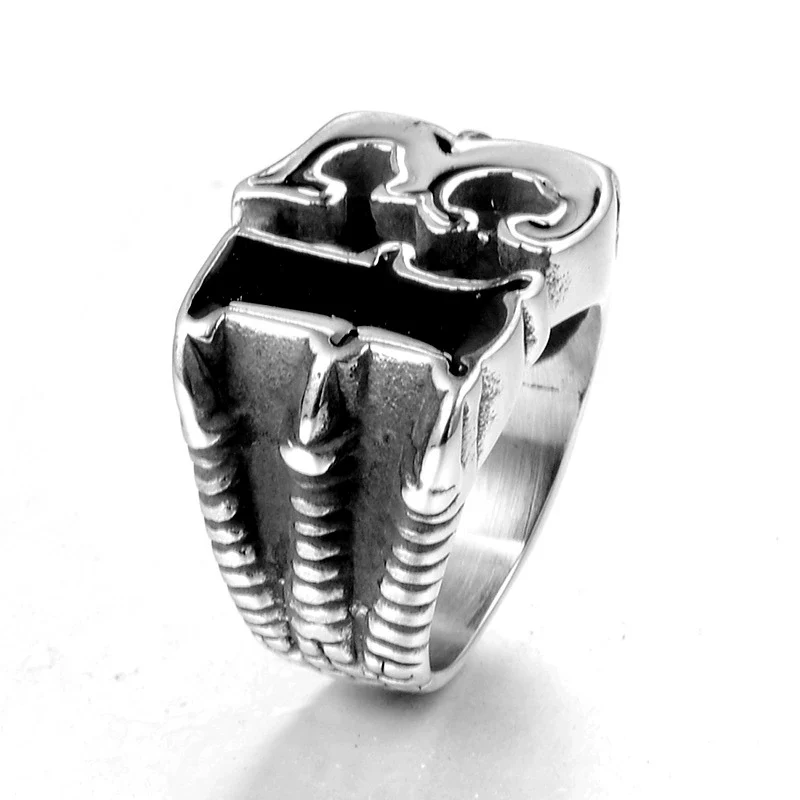 Men's Vintage Stainless Steel And Titanium Steel Ring With Polish Design - Image 3