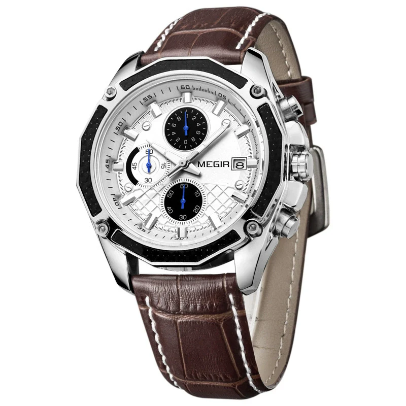 Men's Watch Alloy Case Leather Strap Mineral Strengthened Glass Mirror Multi Functional Sports Watch - Image 2