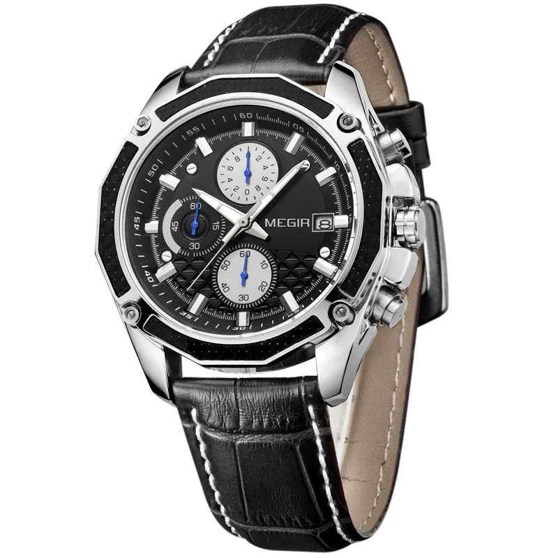 Men's Watch Alloy Case Leather Strap Mineral Strengthened Glass Mirror Multi Functional Sports Watch - Image 4