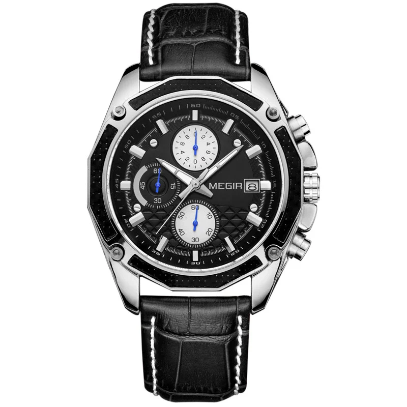 Men's Watch Alloy Case Leather Strap Mineral Strengthened Glass Mirror Multi Functional Sports Watch - Image 5