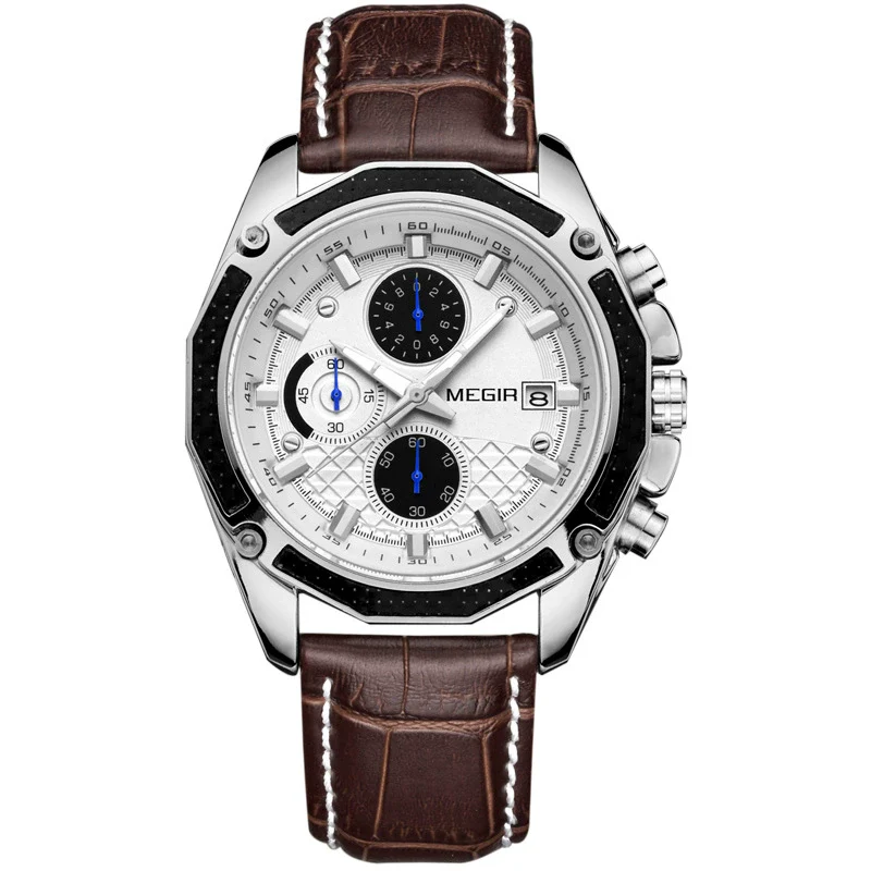 Men's Watch Alloy Case Leather Strap Mineral Strengthened Glass Mirror Multi Functional Sports Watch - Image 7