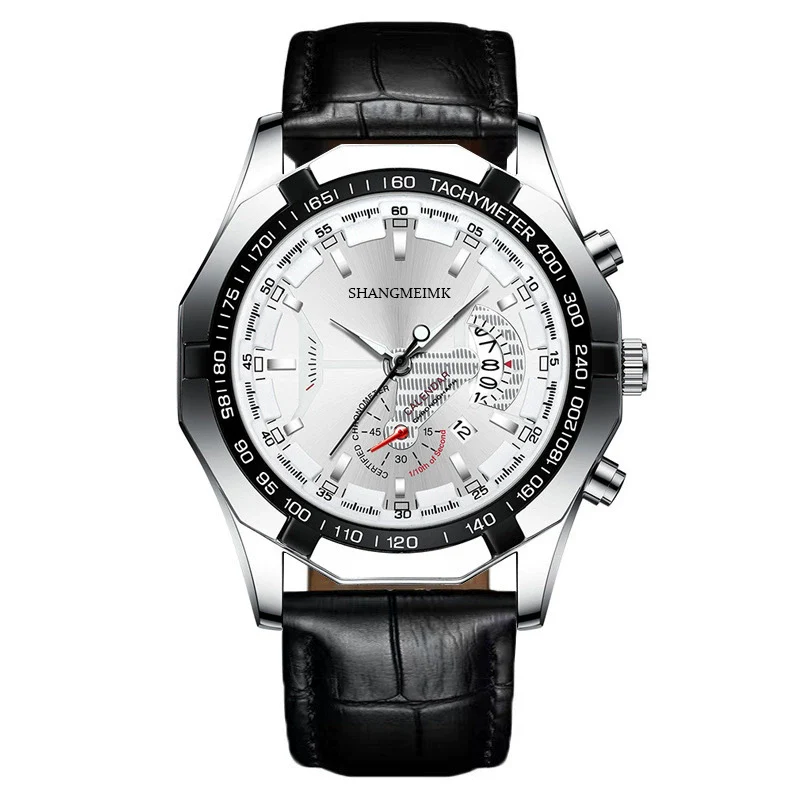 Men's Watch Alloy Case Mineral Reinforced Glass Mirror Imitation Leather Strap Stainless Steel Buckle Round Dial Fashion Style - Image 2