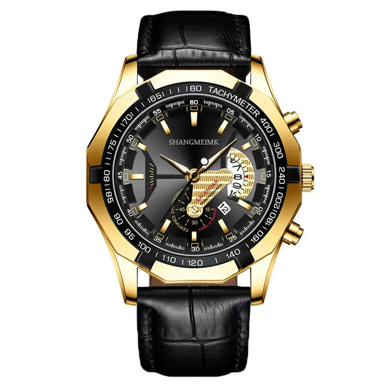 Men's Watch Alloy Case Mineral Reinforced Glass Mirror Imitation Leather Strap Stainless Steel Buckle Round Dial Fashion Style - Image 3