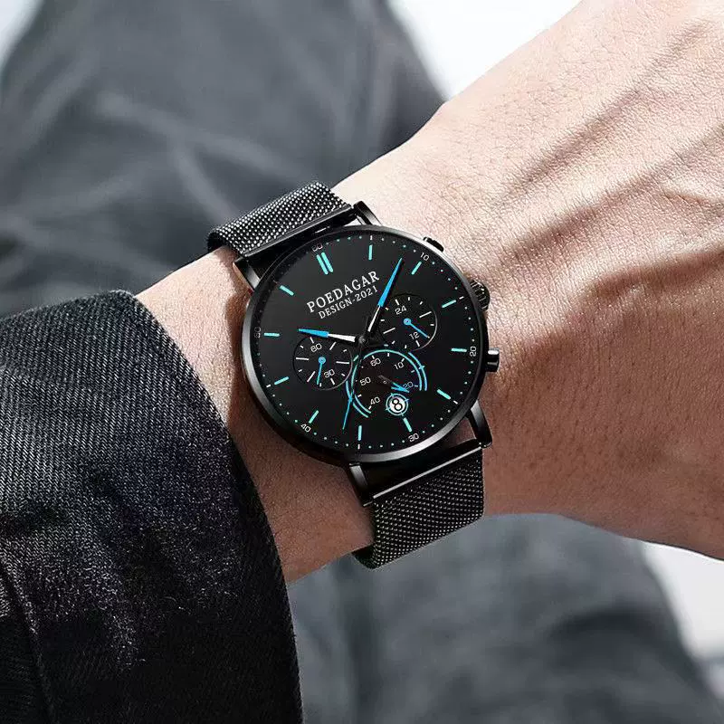 Men's Watch Alloy Stainless Steel Sapphire Crystal Glass Mirror Round Waterproof Luminous Multifunctional Quartz Leisure - Image 6