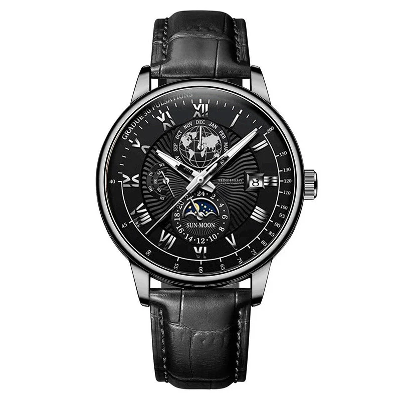 Men's Watch And Belt Set Alloy Case Imitation Leather Strap Round Dial Business Style - Image 11