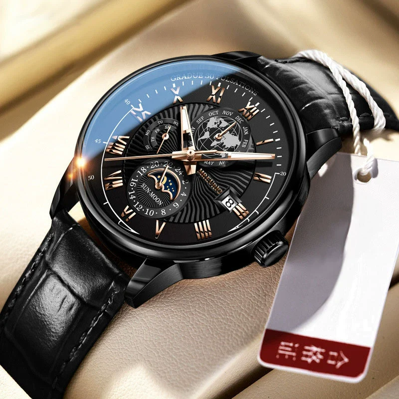 Men's Watch And Belt Set Alloy Case Imitation Leather Strap Round Dial Business Style - Image 3