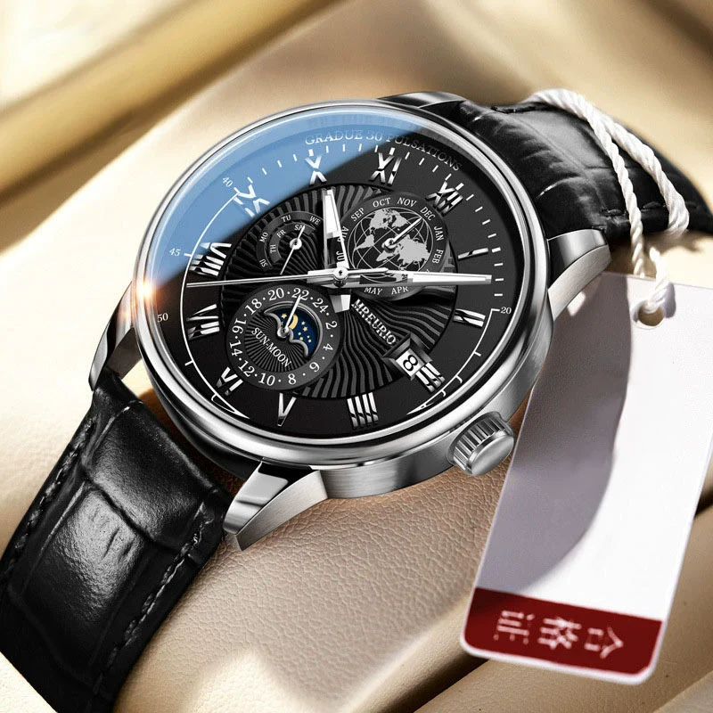 Men's Watch And Belt Set Alloy Case Imitation Leather Strap Round Dial Business Style - Image 4