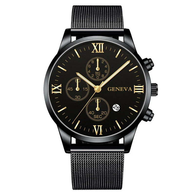 Men's Watch Stainless Steel Metal Milan Belt Mesh Belt Roman Pattern Round Dial Leisure Style