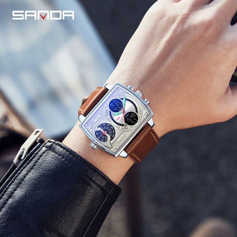 Men's Watch Zinc Alloy Case Belt Silicone Steel Belt Square Dial Highend Business Fashion Electronic Quartz Watch