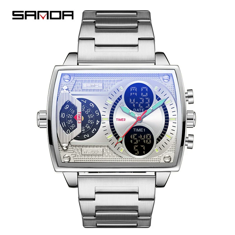 Men's Watch Zinc Alloy Case Belt Silicone Steel Belt Square Dial Highend Business Fashion Electronic Quartz Watch - Image 15