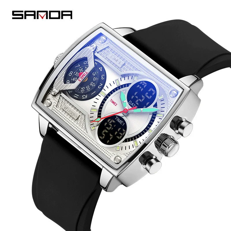 Men's Watch Zinc Alloy Case Belt Silicone Steel Belt Square Dial Highend Business Fashion Electronic Quartz Watch - Image 2
