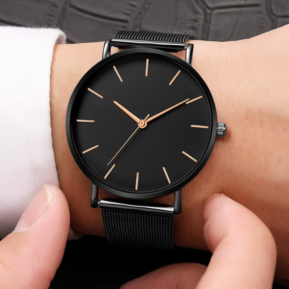 Men's Watches Ultrathin Simple Band Alloy Stainless Steel Belt Round Dial Leisure Style