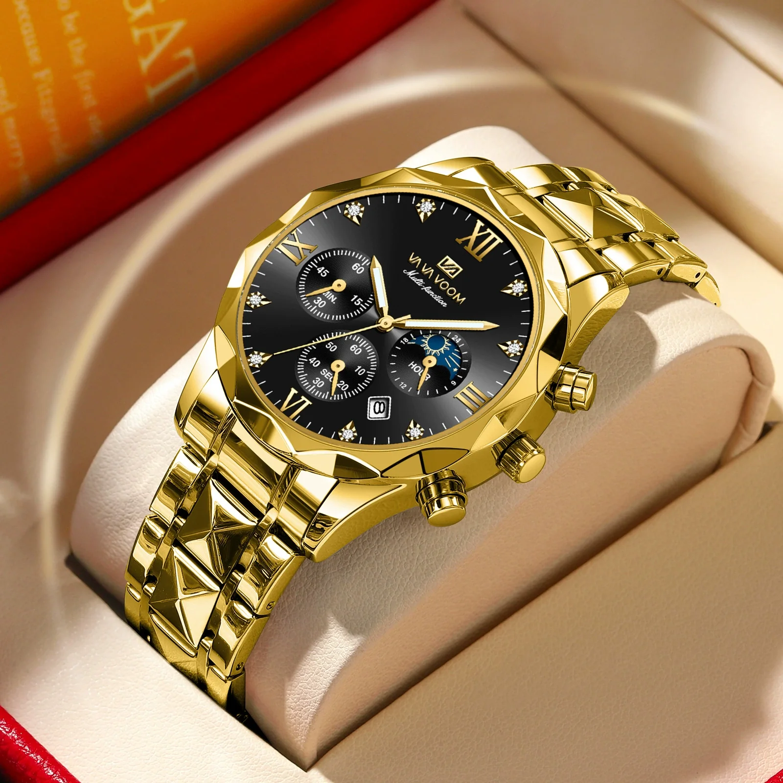 Men's Waterproof Business Watch Metal Case Stainless Steel Strap Rhombus Design - Image 11