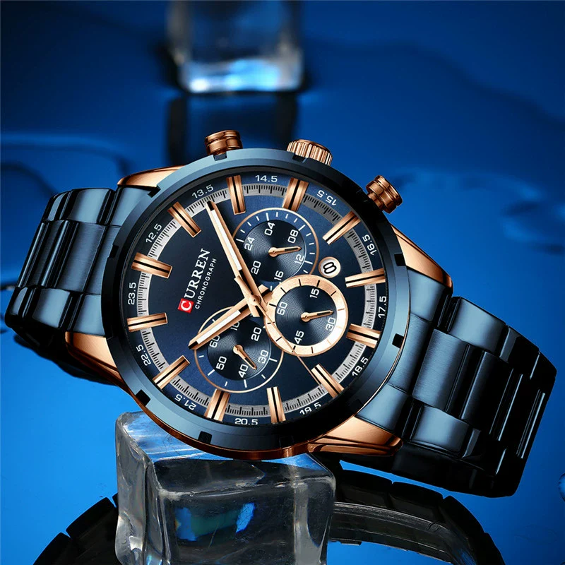 Men's Waterproof Leisure Metal And Stainless Steel Strap Round Dial Watch - Image 2
