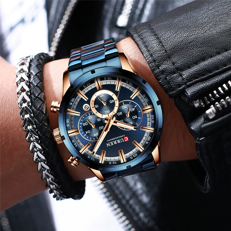 Men's Waterproof Leisure Metal And Stainless Steel Strap Round Dial Watch - Image 3