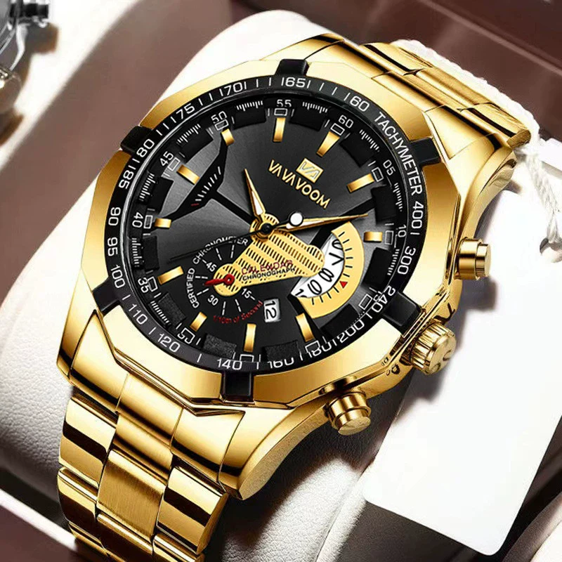 Men's Waterproof Luminous Quartz Metal Case Stainless Steel Band Round Dial Sports Casual Watch - Image 10