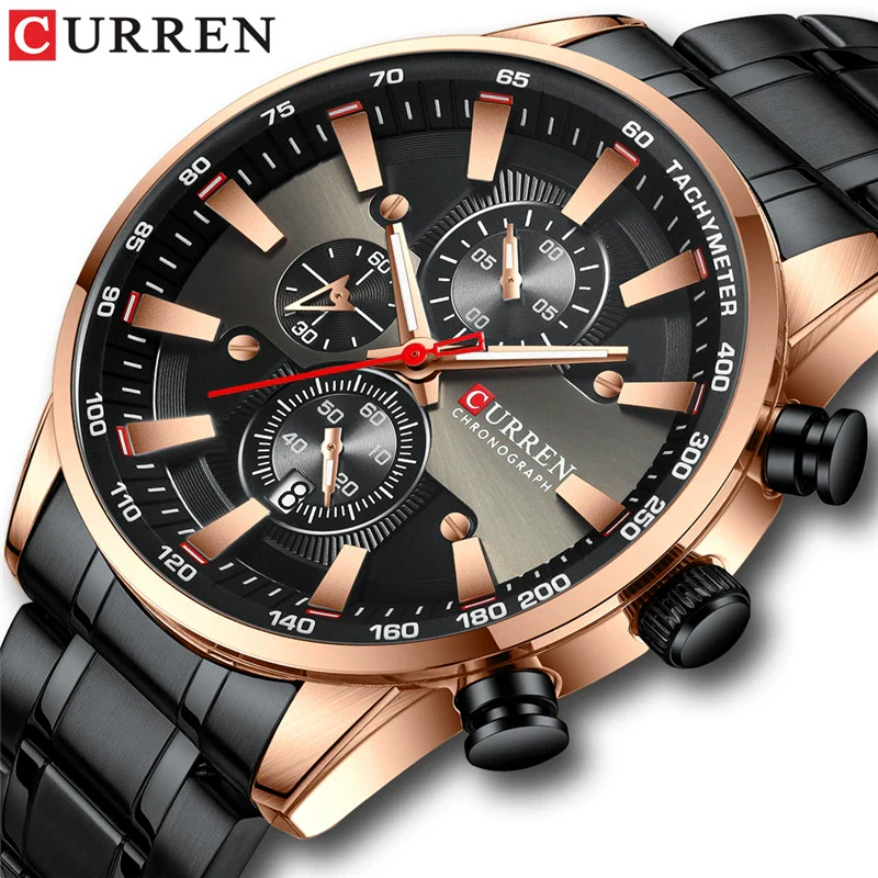 Men's Waterproof Multifunctional Leisure Watch Metal Case Stainless Steel Band Round Dial