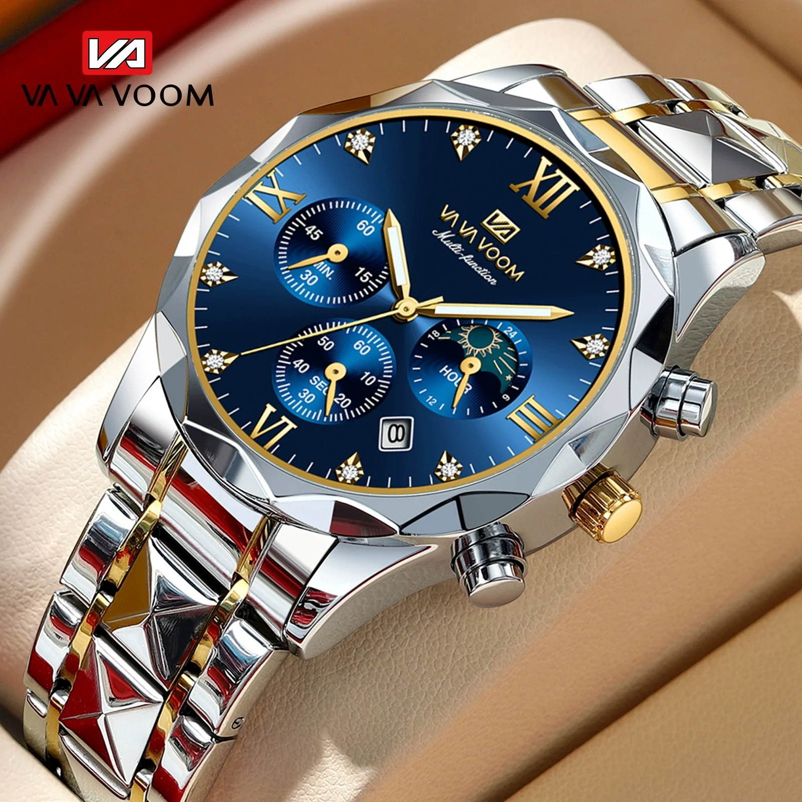 Men's Waterproof Stainless Steel And Alloy Business Quartz Watch With Round Dial