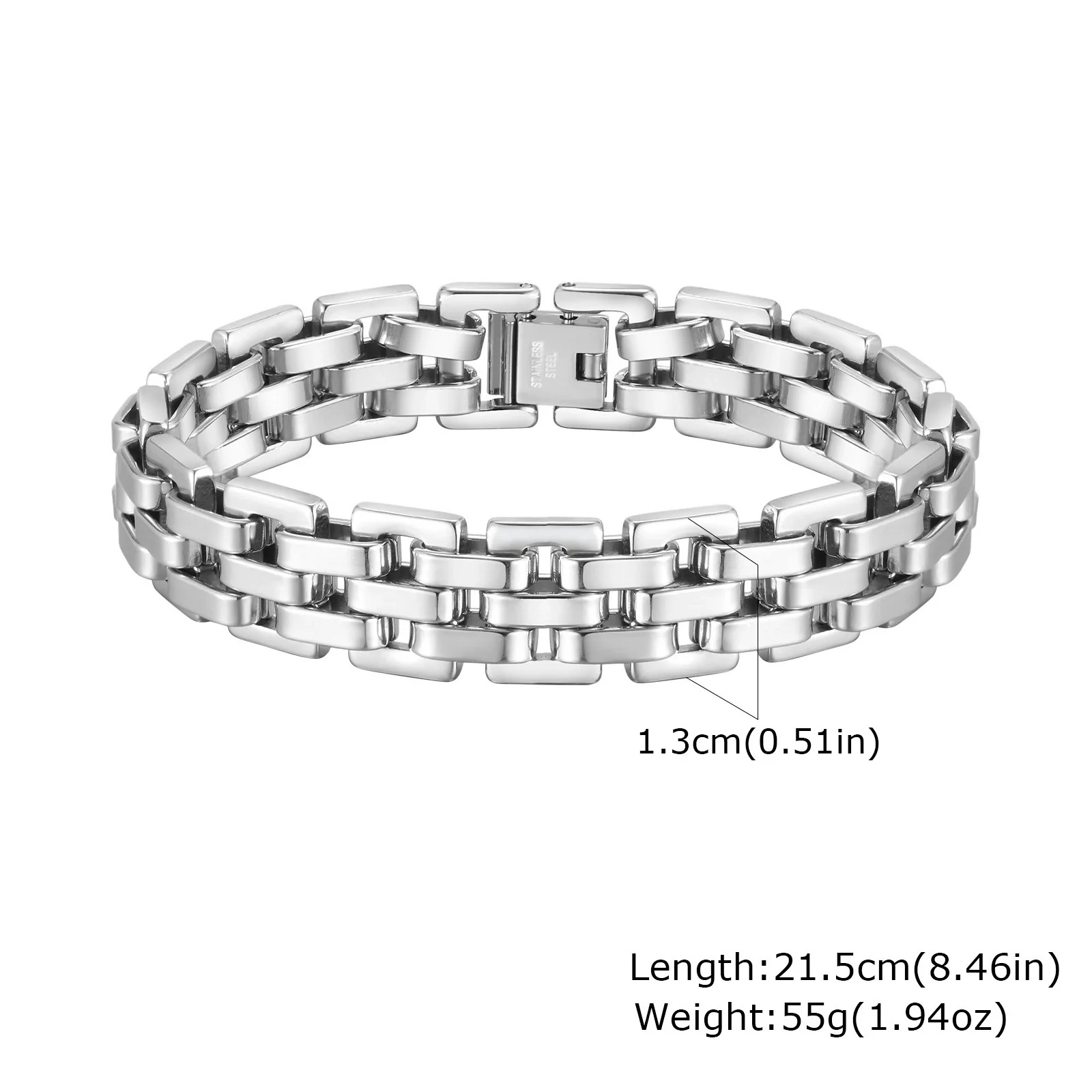 Men's Widefaced Stainless Steel Strap Gold Fashion Bracelet - Image 15