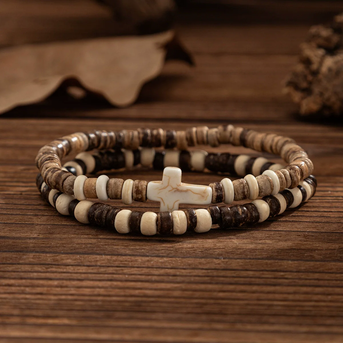 Men's Wooden Bead Handmade Cross Bracelet Hiphop Trendy - Image 6