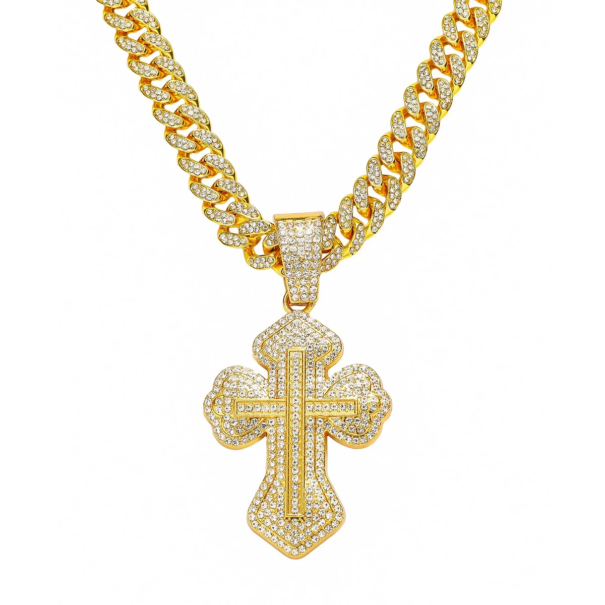 Men's Zinc Alloy Cuban Chain Hiphop Style Cross Pendant Necklace With Electroplating - Image 5