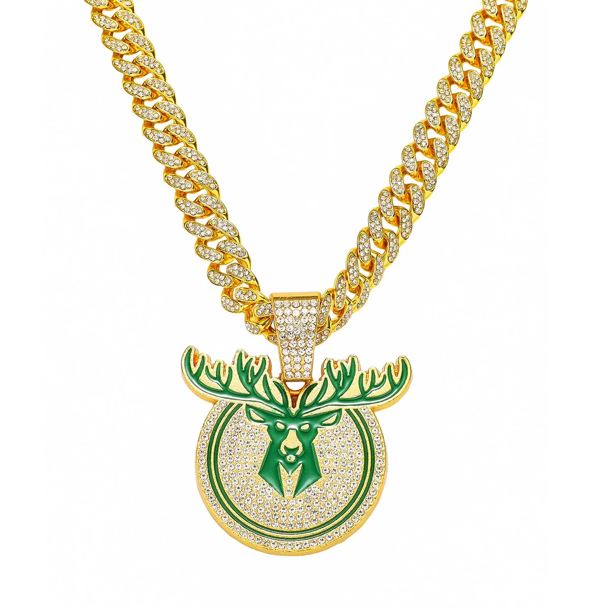 Men's Zinc Alloy Hiphop Style Animal Zodiac Disc Deer Head Pendant Necklace With Electroplating And Cuban Chain