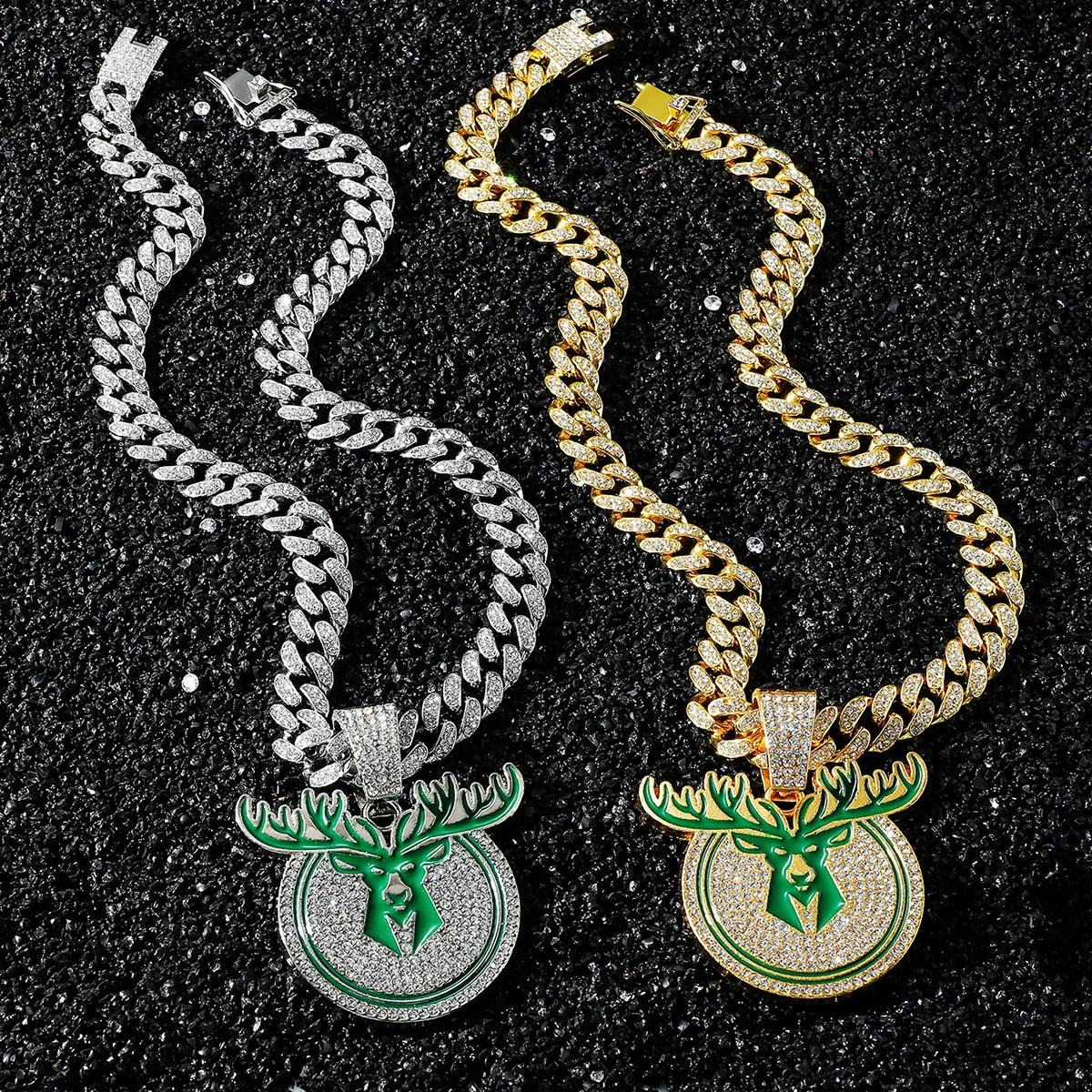 Men's Zinc Alloy Hiphop Style Animal Zodiac Disc Deer Head Pendant Necklace With Electroplating And Cuban Chain - Image 2