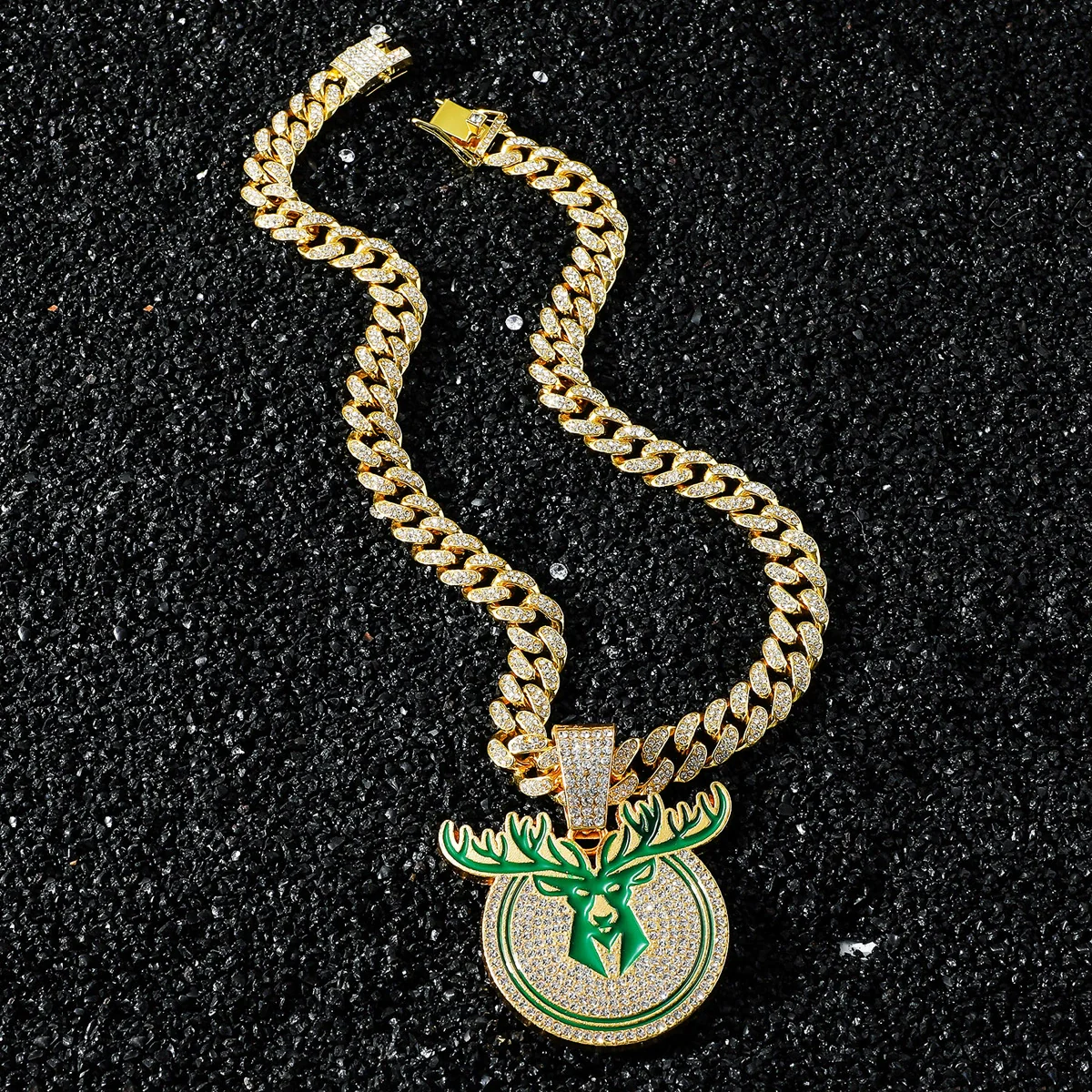 Men's Zinc Alloy Hiphop Style Animal Zodiac Disc Deer Head Pendant Necklace With Electroplating And Cuban Chain - Image 4