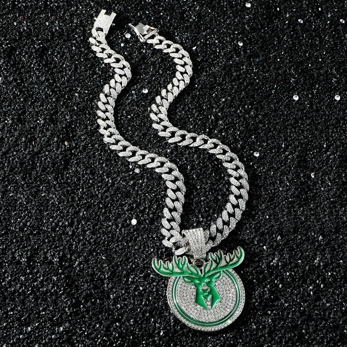 Men's Zinc Alloy Hiphop Style Animal Zodiac Disc Deer Head Pendant Necklace With Electroplating And Cuban Chain - Image 7