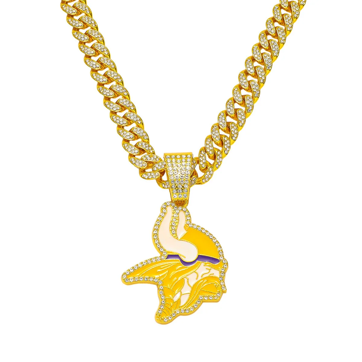 Men's Zinc Alloy Hiphop Style Oil Dripping Football Team Logo Pendant Necklace With Cuban Chain And Electroplating - Image 5
