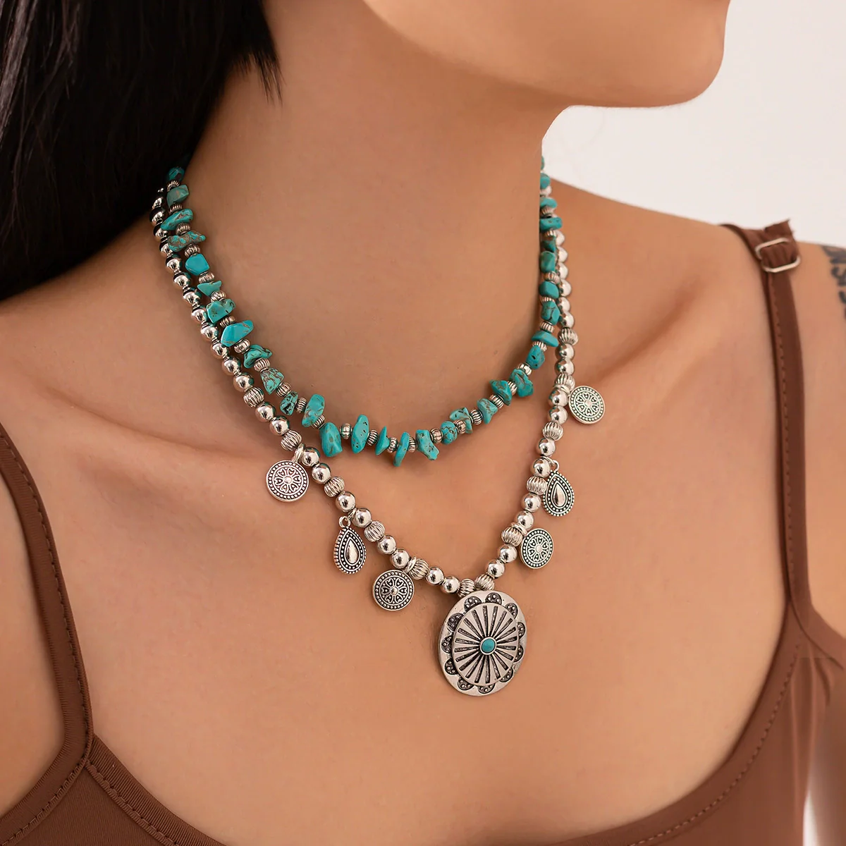 Metal Alloy Geometric Drop Shape Electroplated Hangtag Pendant Clavicle Necklace For Women - Image 6
