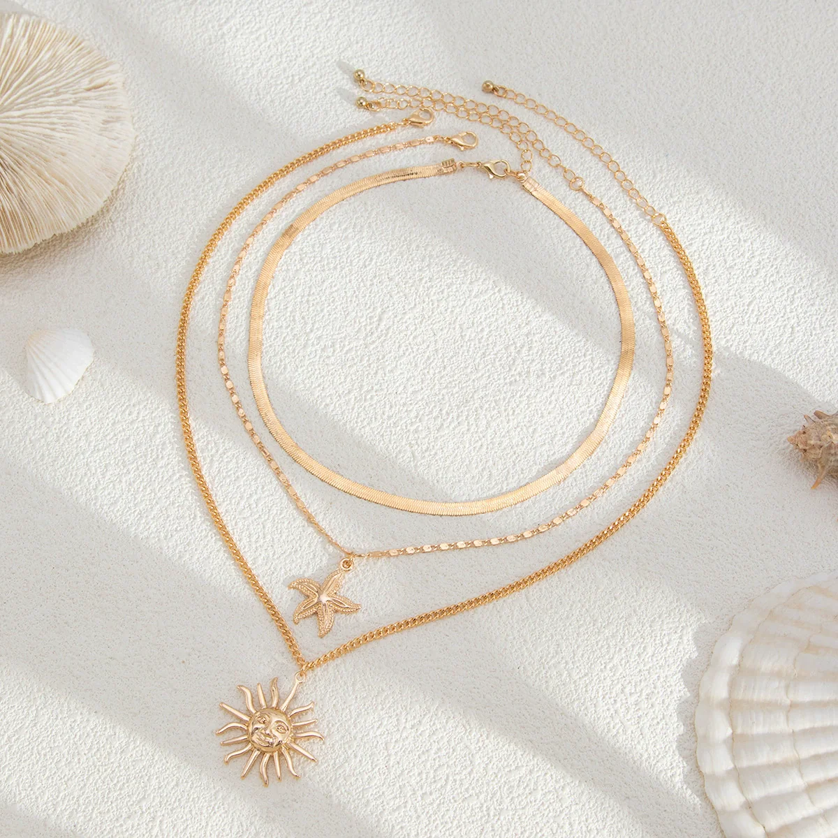 Metal Alloy Geometric Hiphop Electroplated Snake Bone Chain Women's Sunflower Starfish Pendant Clavicle Necklace - Image 4
