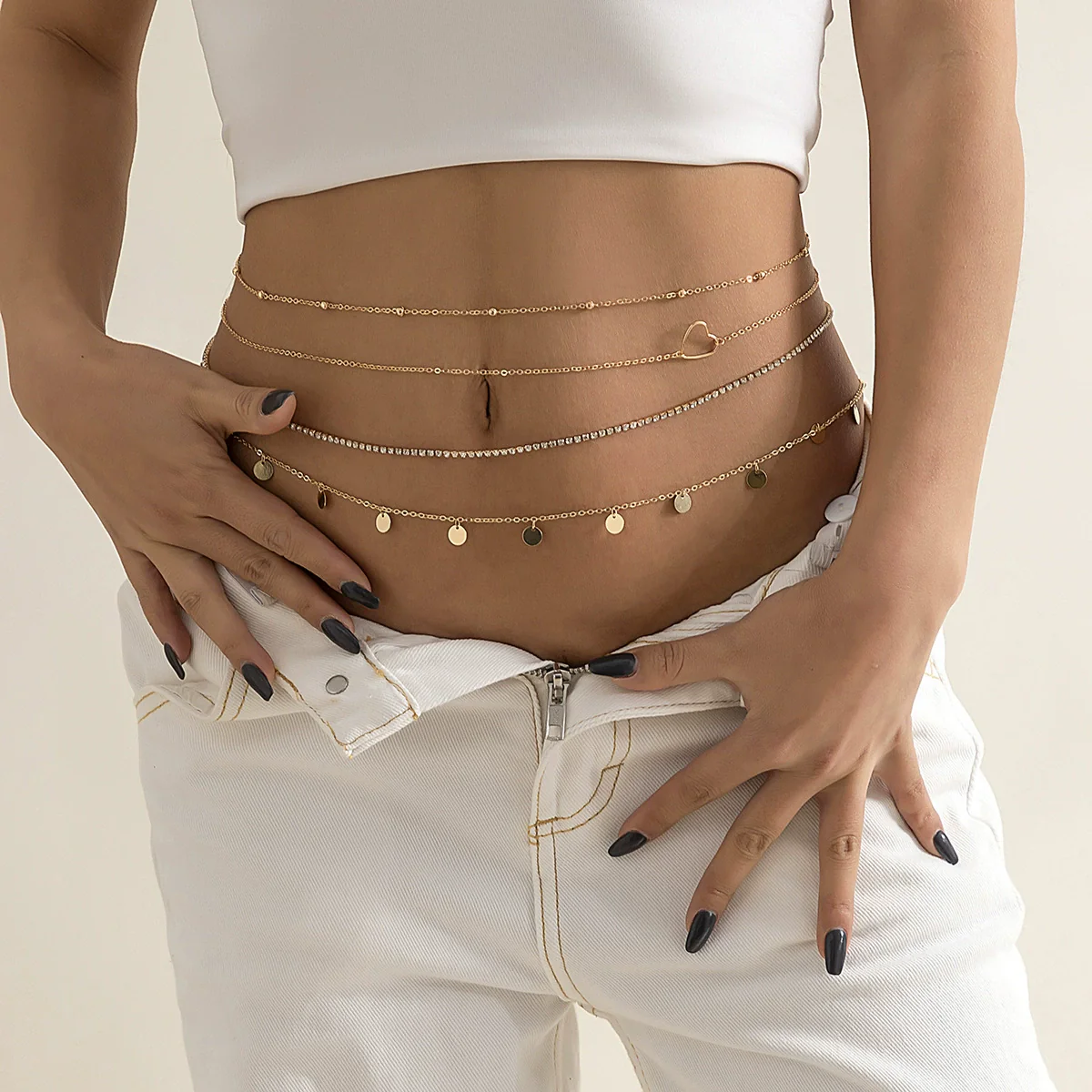 Metal Body Chain With Peach Heart Sequins And Rhinestones - Image 5