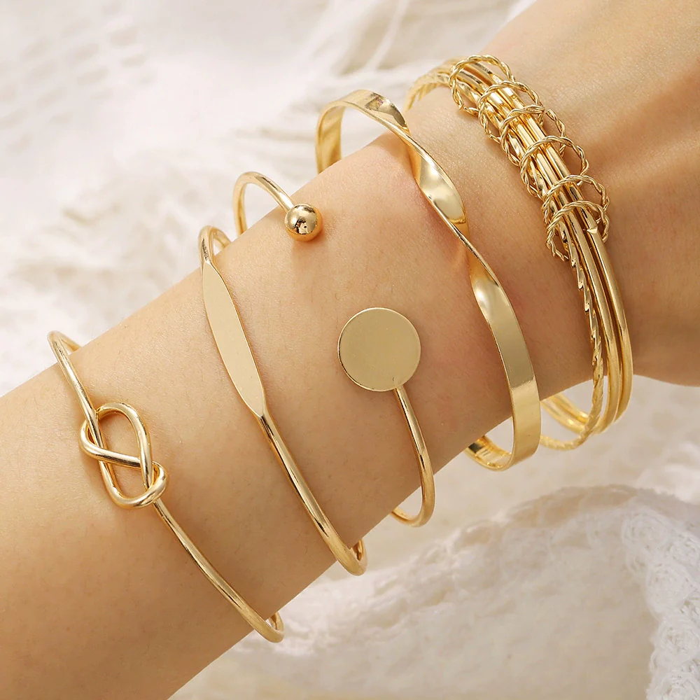 Metal Bohemian Style Vintage Overlapping Open Bracelet With Geometric Pattern And Electroplating For Women And Couple Ferroalloy Material